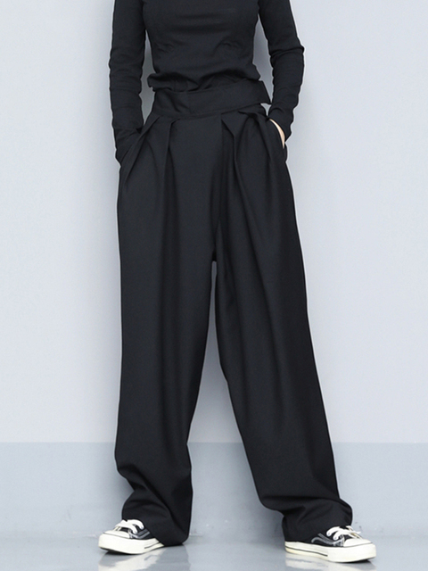 Women's Pants Capris EAM High Waist Black Brief Pleated Long Wide Leg Trousers Loose Fit Pants Women Fashion Spring Autumn 1S399 220916