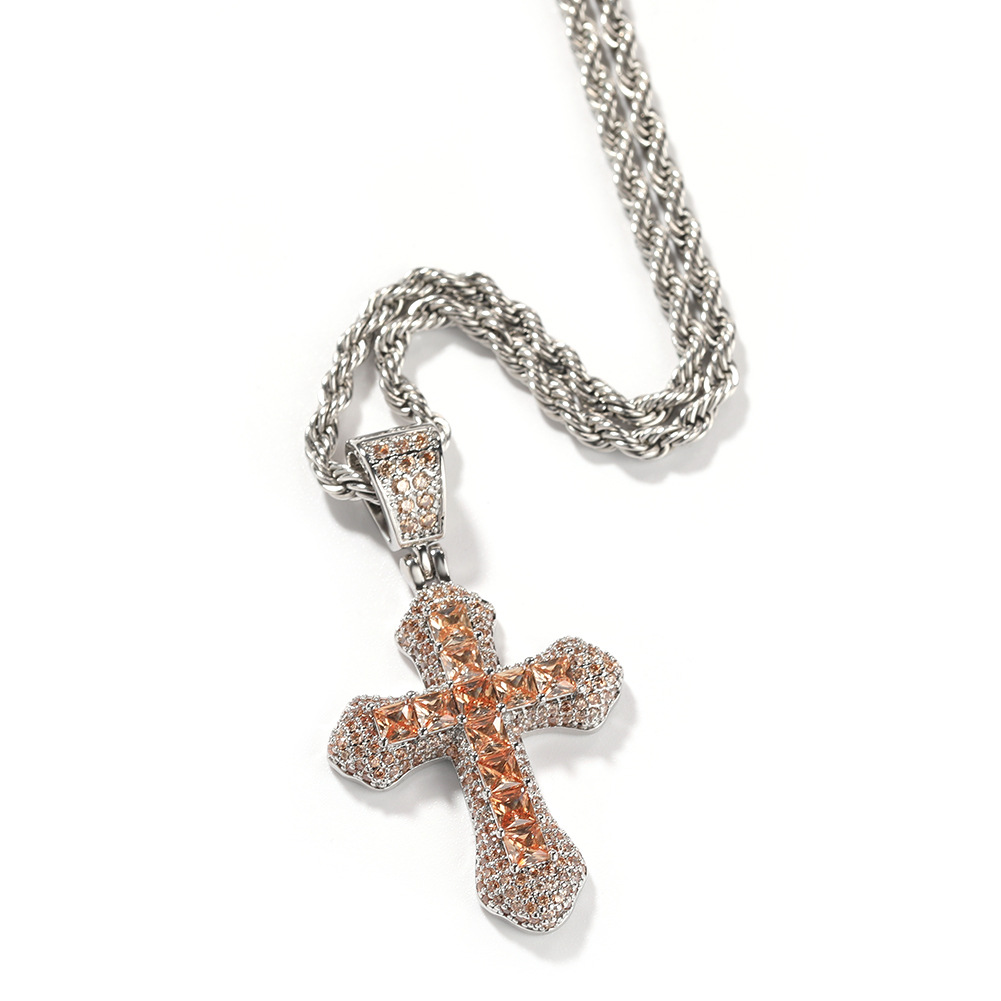 Cubic Zircon Diamond Cross Necklace Hip Hop Heavy Iced Out Pendant Necklaces