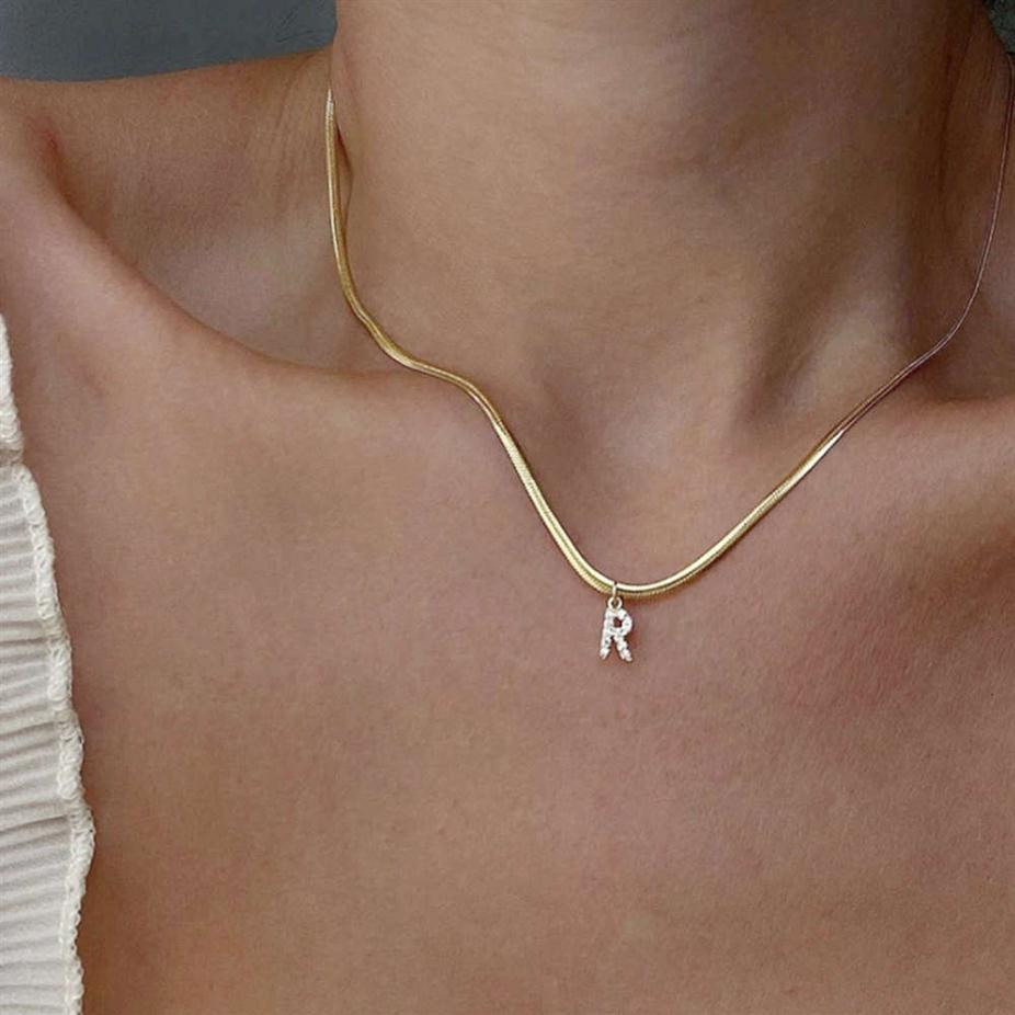 necklace Wearring inlaid diamond R letter bone chain fashion cool wind advanced feeling plated 18K Gold206y