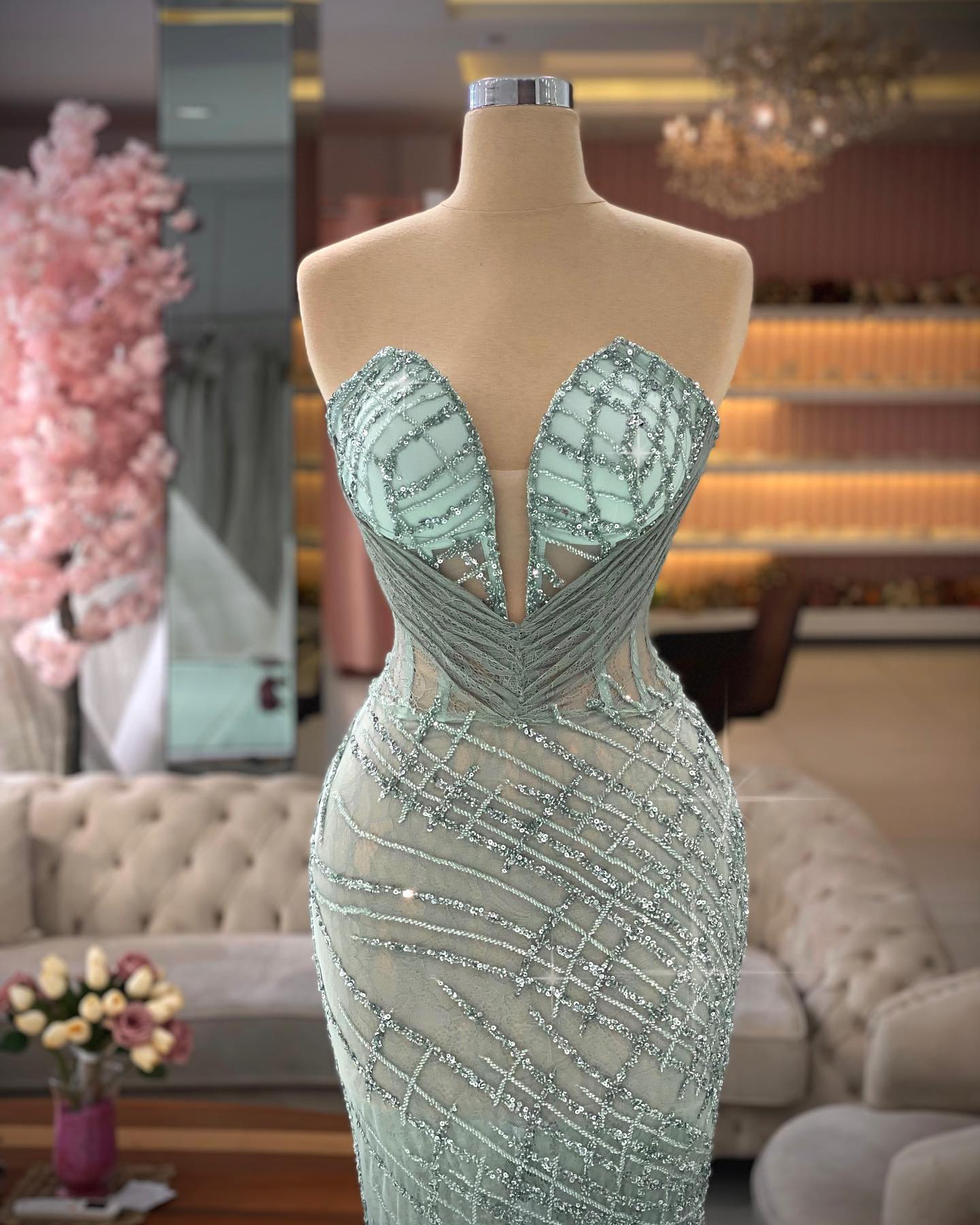 Dusty Blue Mermaid Prom Dresses Beaded Lace Party Dresses Illusion Sweetheart Custom Made Evening Dress