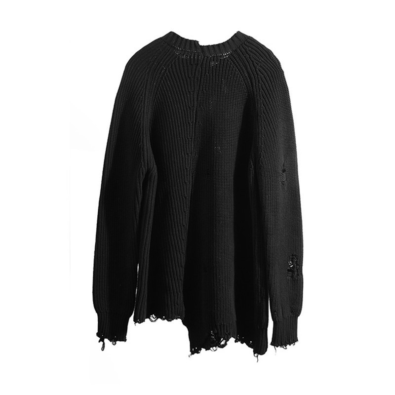 Men's Sweaters Autumn winter men ripped hole patchwork oversized knitted sweater irregular hip hop punk knitwear women vintage pullover 220919