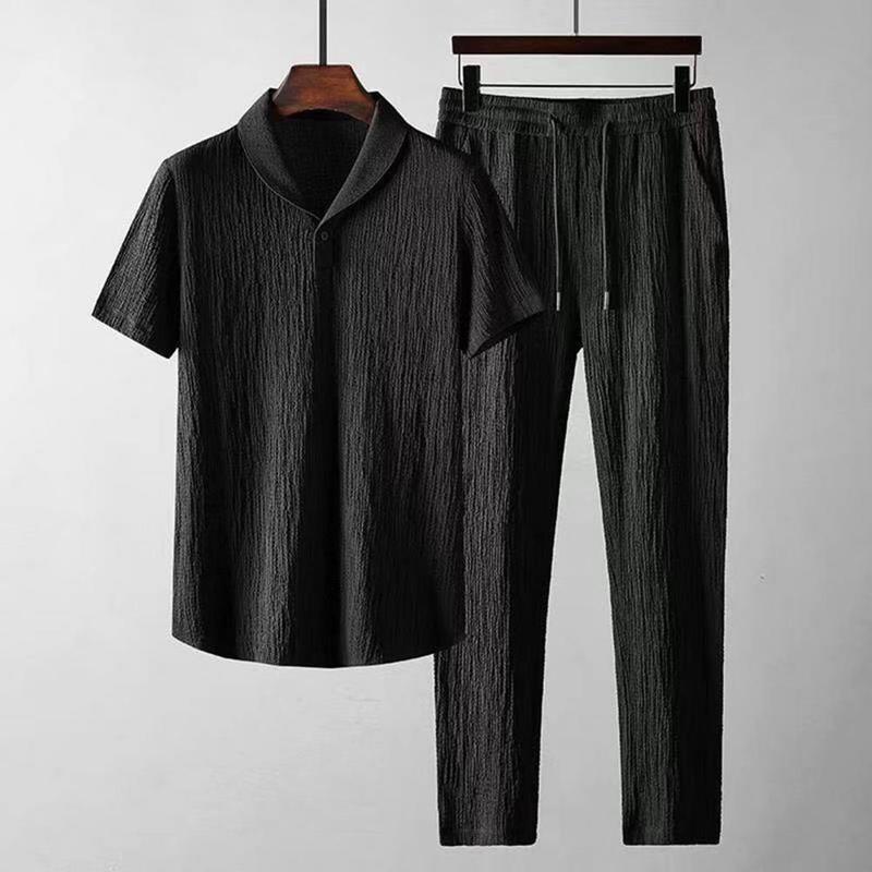 Men's Tracksuits 2Pcs/Set Summer Outfits Sets Pure Color Short Sleeve Shirts Pants Two Piece Set Men 220919