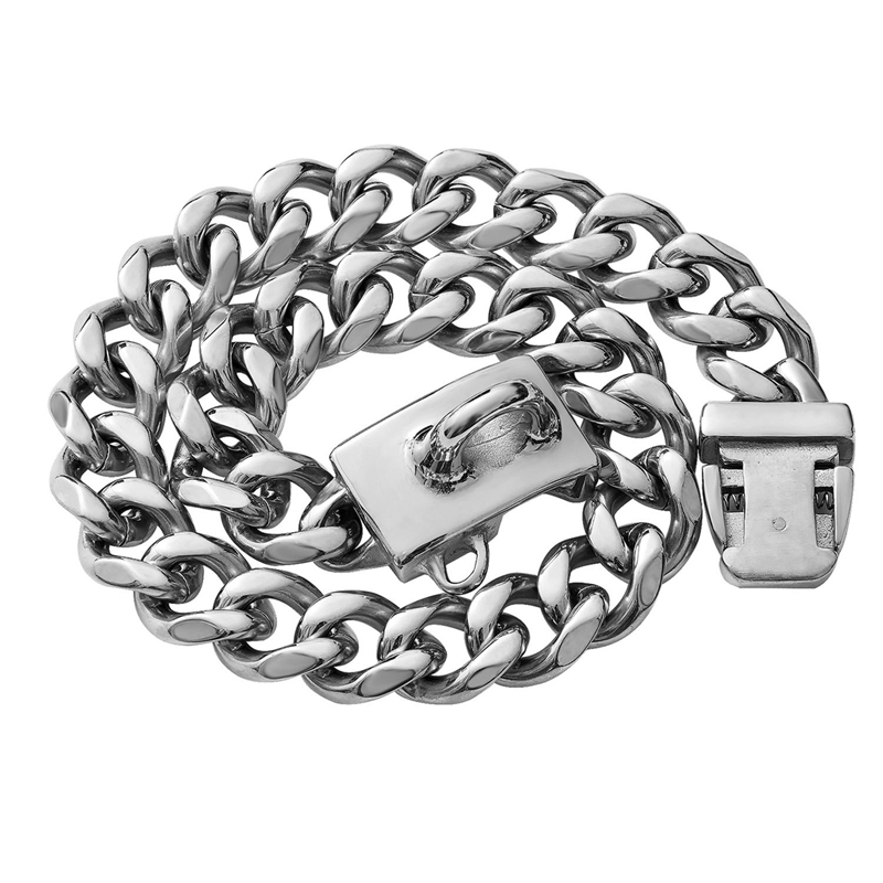 Gold Chain Collars 13mm/15mm/19mm 18K Golds Cuban Link Dog Chains Heavy Duty Pet Collar with Metal Buckle for Small Medium-Large Dogs 16in B152