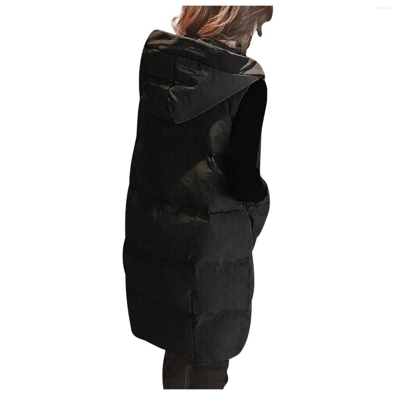 Women039s Vests Hoodie Waistcoat Vest Womens Plus Size Gilet Casual Sleeveless Black Long Jacket Coat Female Winter Outwear