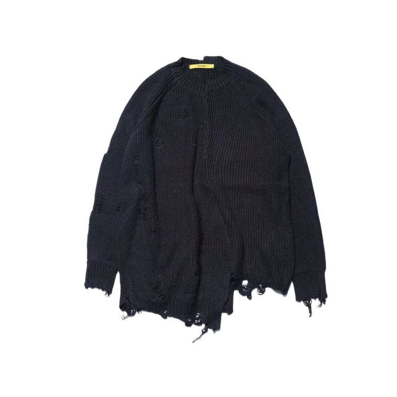 Men's Sweaters Autumn winter men ripped hole patchwork oversized knitted sweater irregular hip hop punk knitwear women vintage pullover 220919