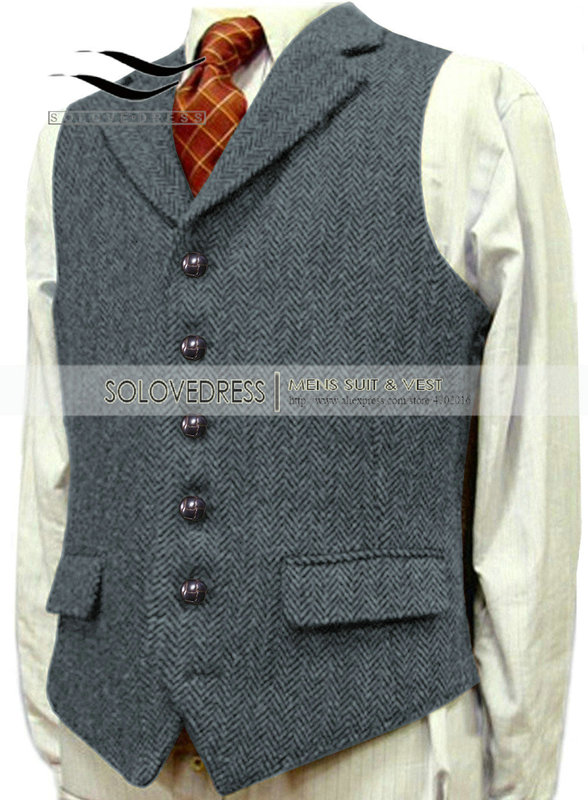 Men's Suits Blazers Men's Wool Tweed Slim Fit Leisure Cotton Burgundy Vest Gentleman Herringbone Business Brown Waistcoat Blazer For Wedding