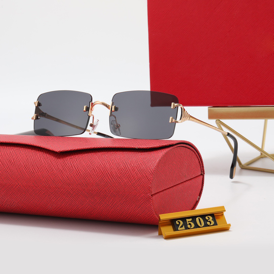 Black Sunglasses Designer Women Mens Sunglass Square Rimless Ocean Water Cut Trimmed Lens Metal Curved Temples Carti Sun Glasses Female UV4 Eyelgasses Gafas