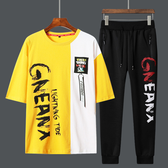 Men's Tracksuits Men 2 Piecs Sweat Suits Mens Patchwork Printing Sweatshirts Sweatpants Sets Student Husband Sports Clothing 220919