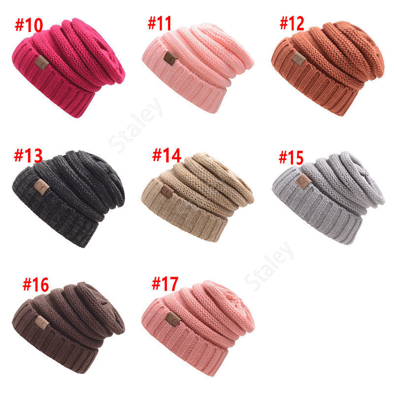 CC Knitted Hats Trendy Winter Beanie Warm Oversized Chunky Skull Caps Soft Cable Knit Slouchy Crochet Hats 17 Colors 20pcs TCC039585855
