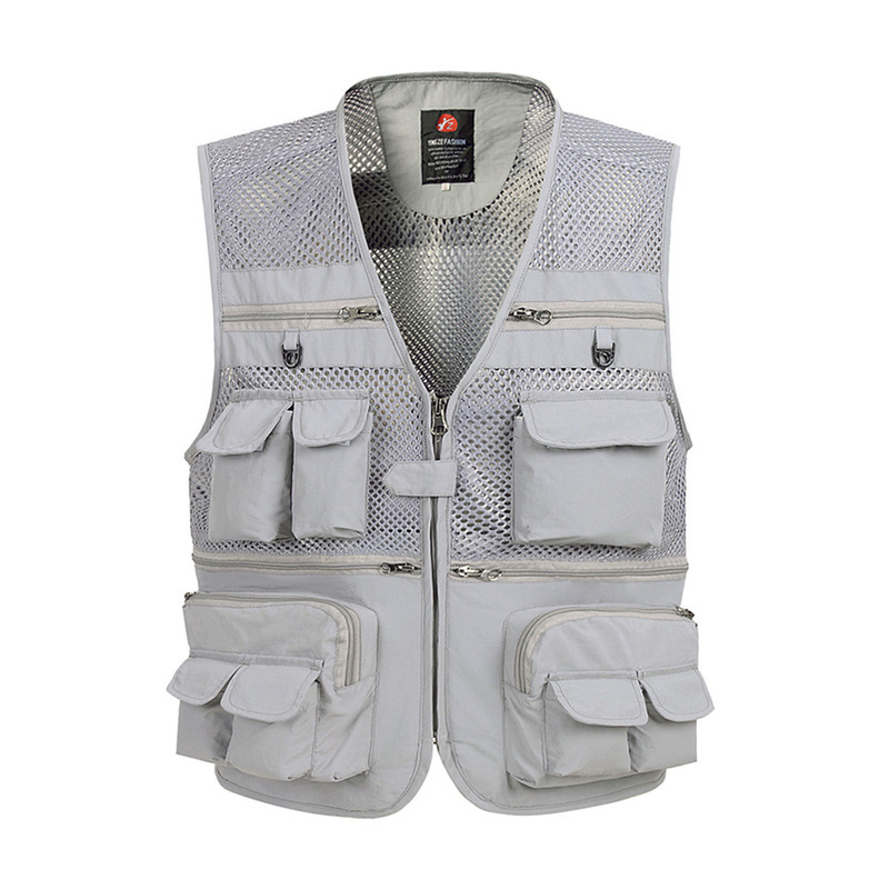 Men's Vests Summer Mesh Vest For Men Spring Autumn Male Casual Thin Breathable Multi Pocket Waistcoat Mens Baggy 5XL Vest With Many Pockets 22091
