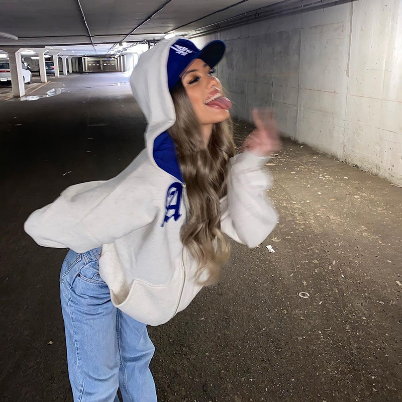 Women's Hoodies Sweatshirts Zip Up Harajuku Oversized Streetwear Y2k Hooded Hoodies Women Hip Hop Hoodie Letter Embroidered Sweatshirts Female Go