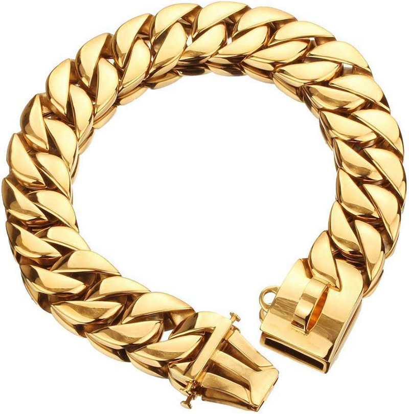 Big Chains Collars Heavy Duty Cuban Dog Chain with Safety Lock 32MM Width Strong Heaveys Dutys Chew Proof for Medium Large Dogs American Pitbull Germa