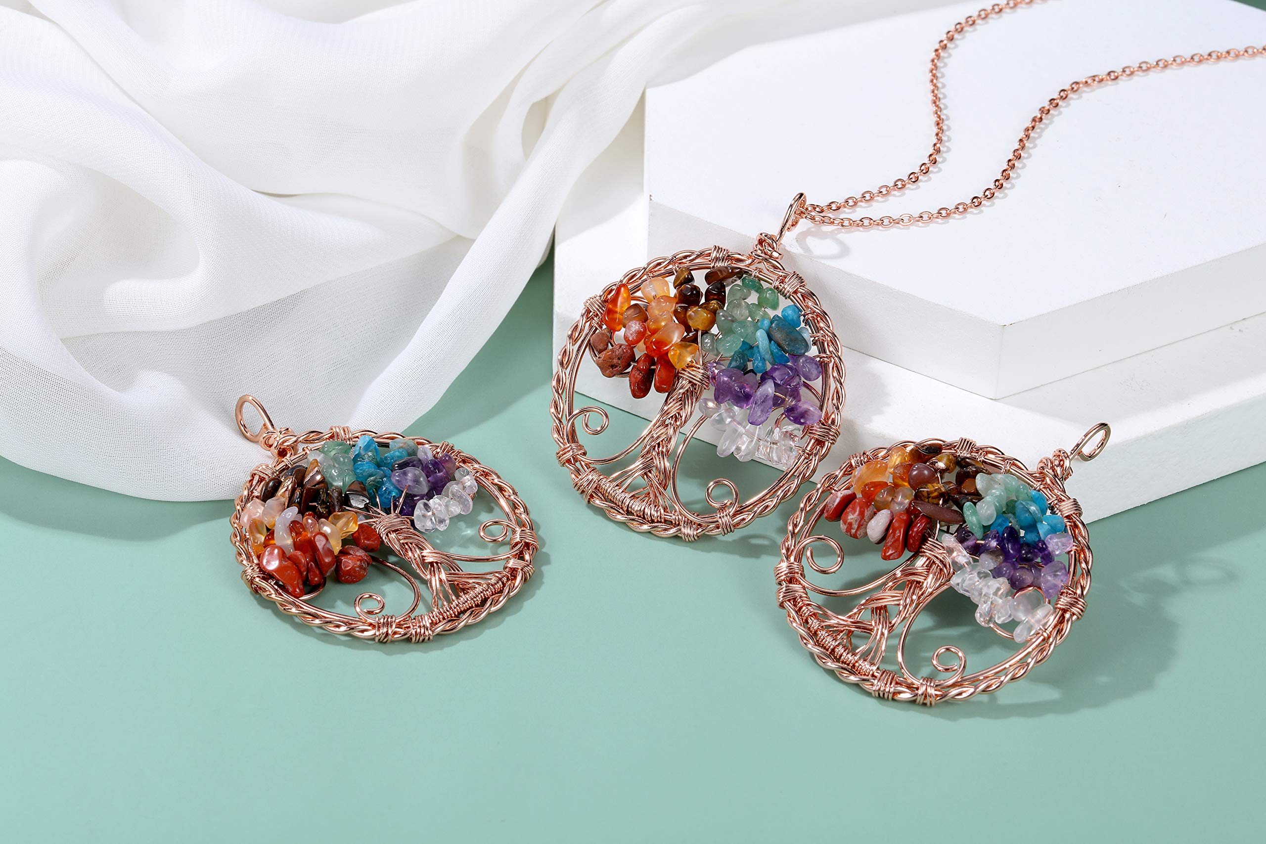 Pendant Necklaces 7 Chakra Healing Crystal Necklace Tree Of Life Wire Wrapped Reiki Stone Gemstone Quartz Jewelry For Wo Dhseller2010 Amz1W