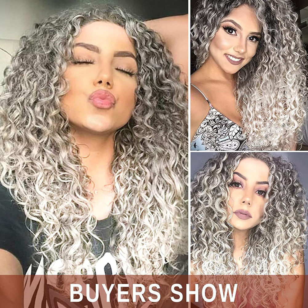 Fashion Long Gray Ombre Curly Lace Front Hair wig for Women High temperature Wigs