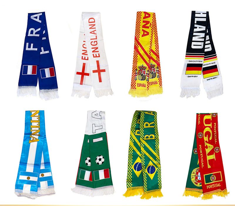 Banner Flags 2022 Qatar World Cup Scarf 15x135cm Worlds Cups Fan Supplies Printed Tassel Satin Hand Scarf
Banner Flags 2022 Qatar World Cup Scarf 15x135cm Worlds Cups Fan Supplies Printed Tassel Satin Hand Scarf