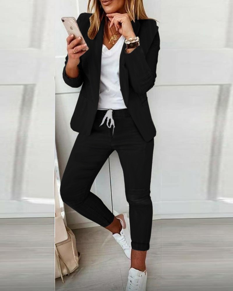 Women's Two Piece Pants Spring and Autumn Women Blazer And Sets Pieces OL Single Breasted Jacket Formal Suit Trousers 220919