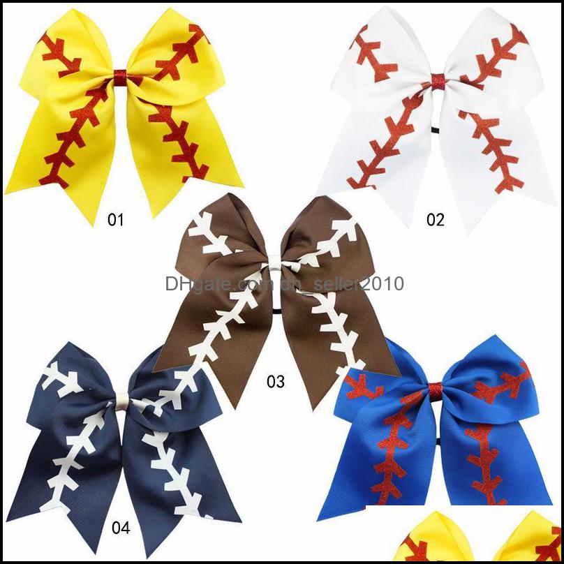 Hair Rubber Bands 10 Colors Softball Hair Headband Girl Baseball Cheer Hairbands Rugby Bowknot Tail Bows Accessories Rubber Band 778 Dh72F