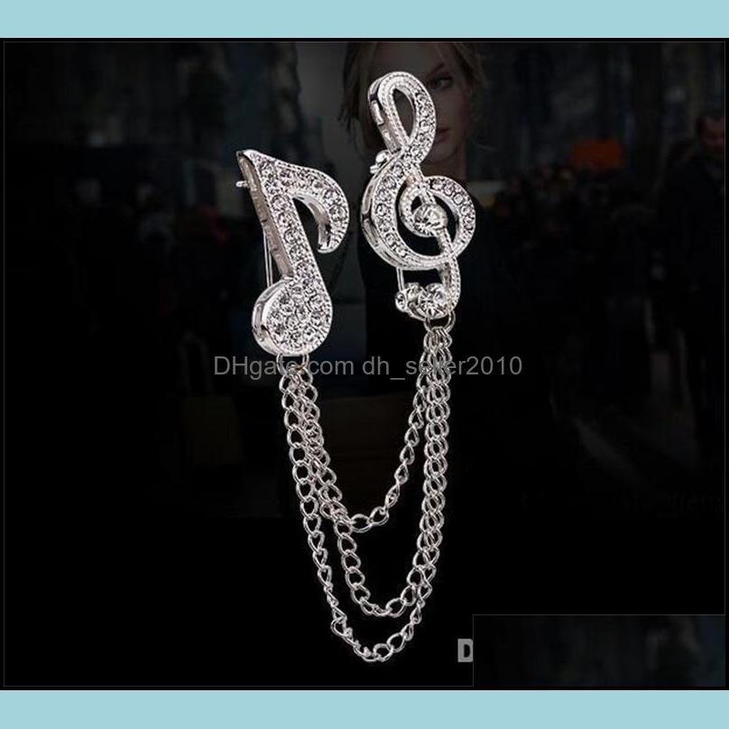 Pins Brooches Elegant Chain Tassel Music Note Crystal Brooch Fashion Jewelry Sier Rhinestone Pin Brooches For Gift Unisex Lot 12Pcs Dhres