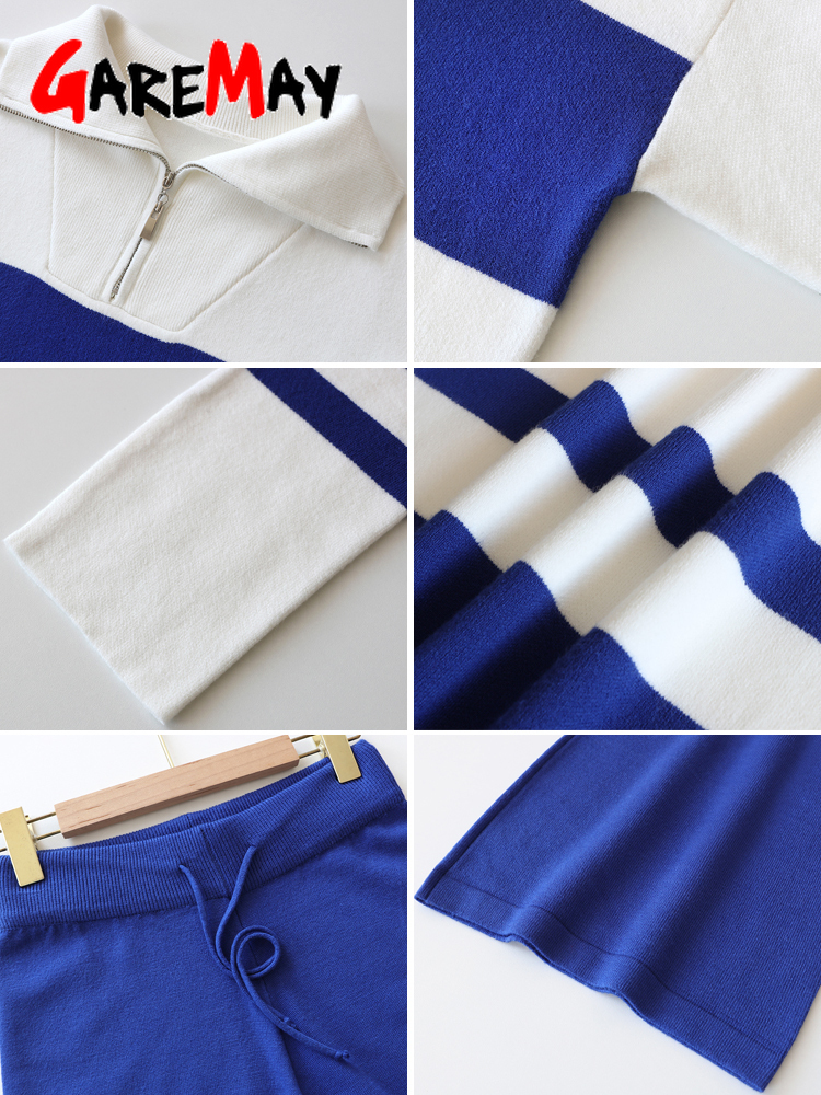 Women's Two Piece Pants Autumn Winter Knitted Suit Warm Tracksuits Loose Sets Knitwear Sweaters Wide for 220919