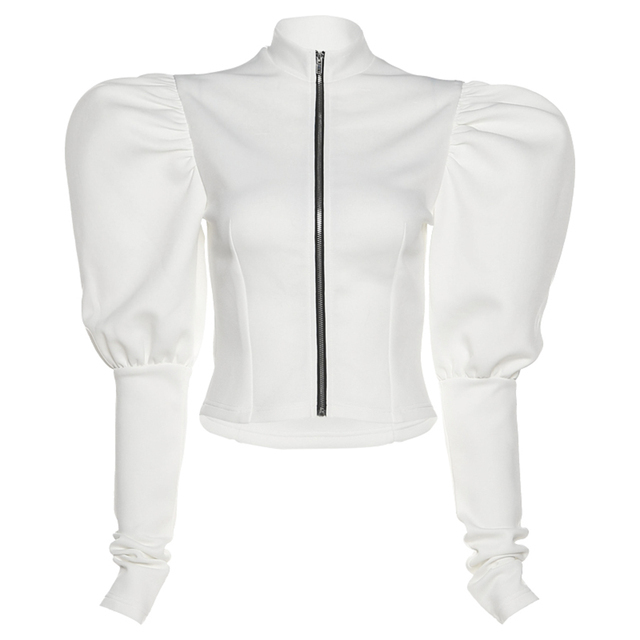 Women's Jackets Sisterlinda Casual Elegant Puff Sleeve Zipper Slim Jacket Women Autumn Skinny Wild Office Lady Coat Y2K Top High Street Clothing 