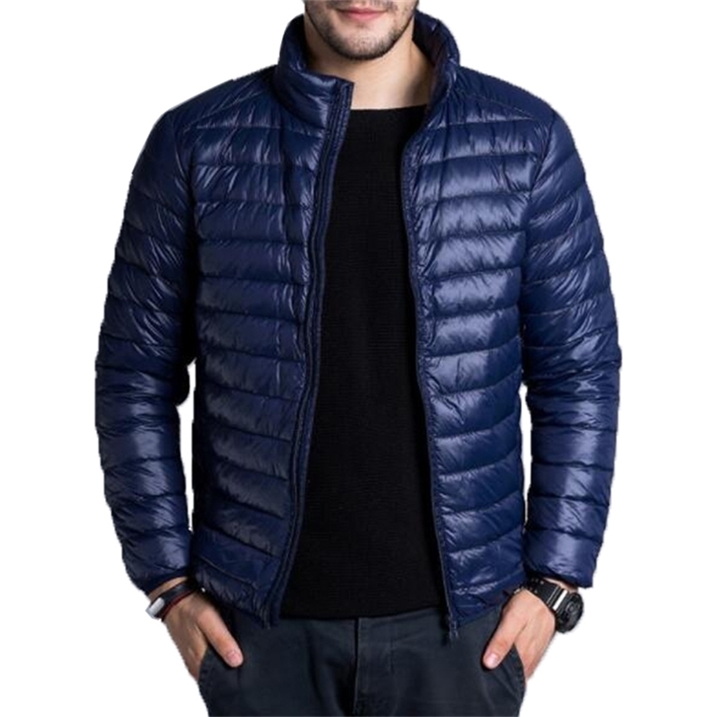 Men's Down Parkas Jacket Men Casual Spring Autumn Winter Stand Collar Fashion Warm Coat Mens Ultra Light Thin White Duck Jackets 4Xl 220919