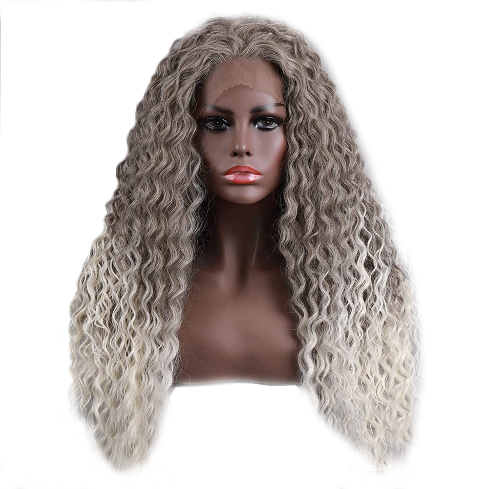 Fashion Long Gray Ombre Curly Lace Front Hair wig for Women High temperature Wigs