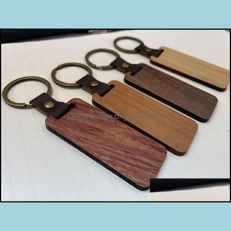 Keychains Wooden Personalize Keychains Blanks For Engraving Handmade Leather Keychain Round Rec Wood Lage Decoration Key Ring 92 D3 D Dh5Jt