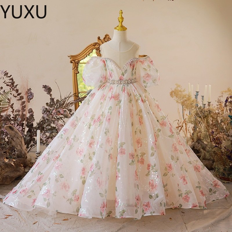 Flower Girl Dress Tulle Beading Appliqued girl Pageant Dresses For Girls ball gown First holy Communion Dresses Kids Wear