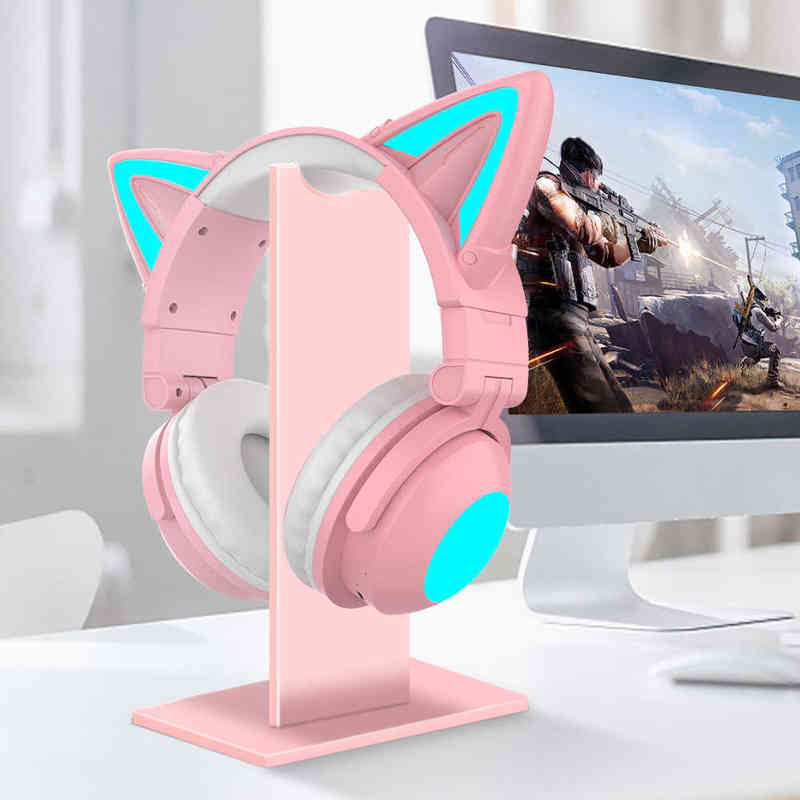 Headsets Cute Wireless Headphones Bluetooth RGB Girls Kid Gift Headset Stereo with Microphone Music Control light Cat Ear Gaming Earphone T220916