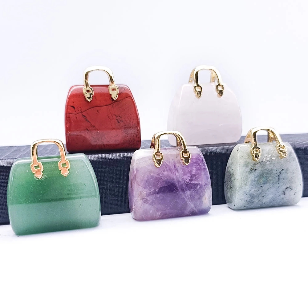 Natural Stone Mini Bag Ornament Healing Crystal Reiki Gemstone Pendant Crafts Home Decoration Gift