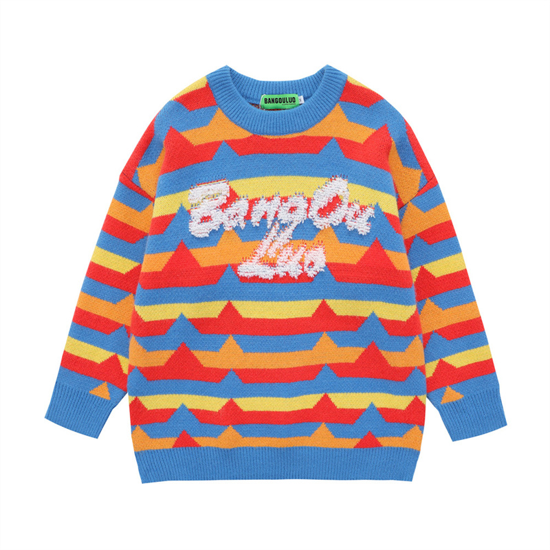 Sweater Letter Embroidery Fashion Sweaters Autumn Hip Hop Knitted Pullover