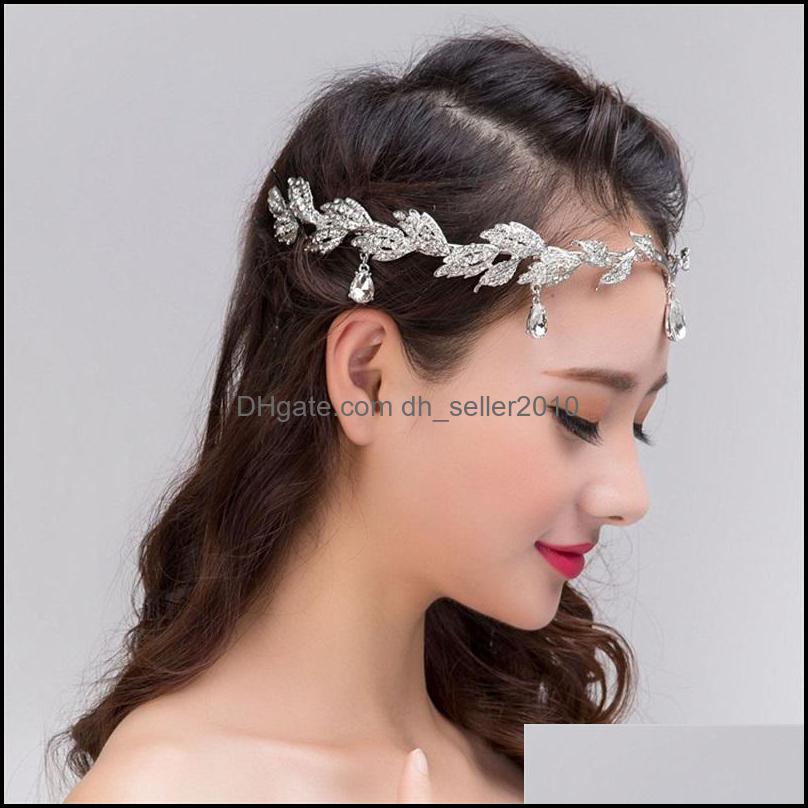 Wedding Hair Jewelry 1 Piece Sier Crystals Rhinestones Leaves Head Chain Jewelry Forehead Headpiece Bride Rhinestone Wedding Hair Acc Dhsp5