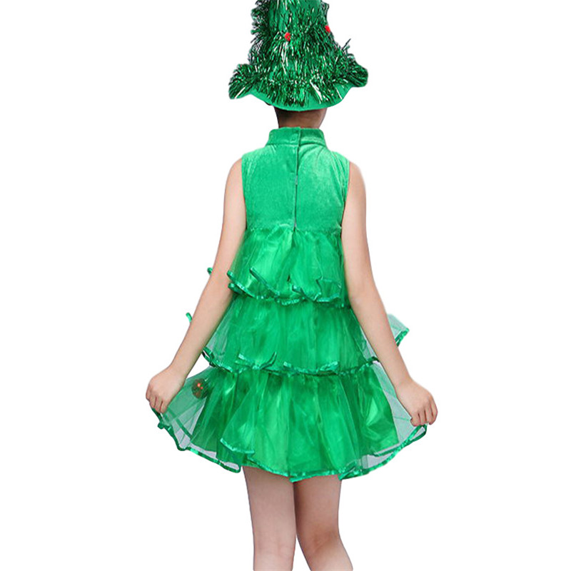 Christmas Baby Girls Clothes Sets Green Spirit Kindergarten Performance Clothes Costume Hat And Xmas Tree Dresses 2Pcs Set Kids Clothing