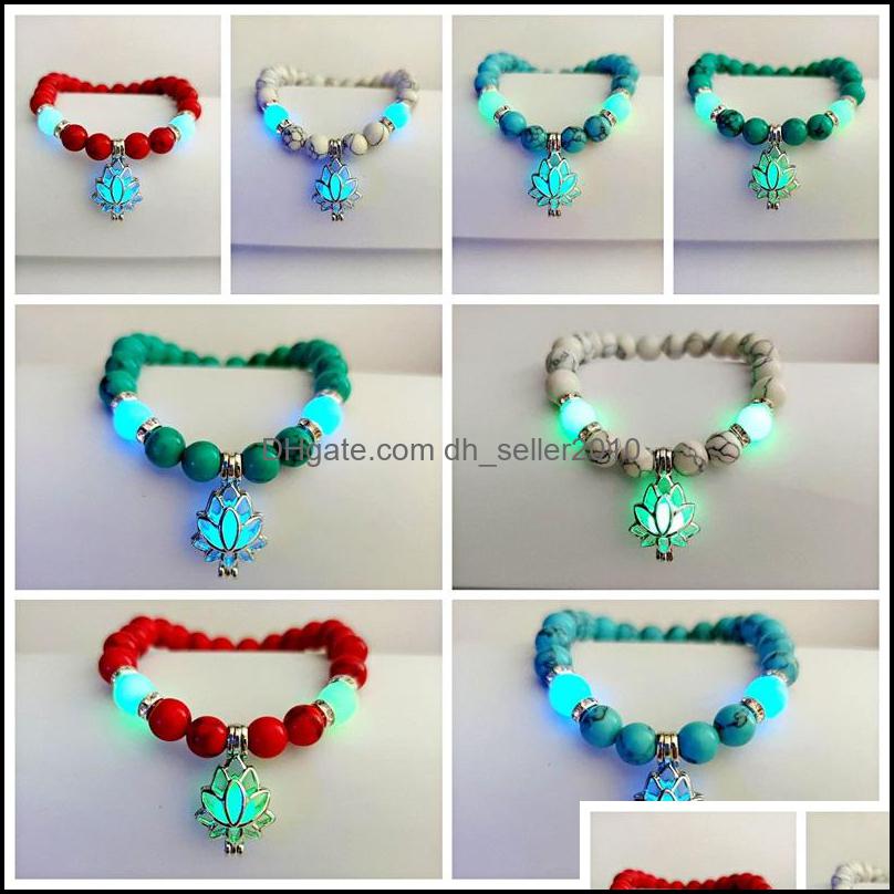 Charm Bracelets Luminous Natural Stones Glowing In The Dark Bracelet Lotus Flower Shaped Charm For Women Yoga Prayer Buddhism Jewelry Dh875