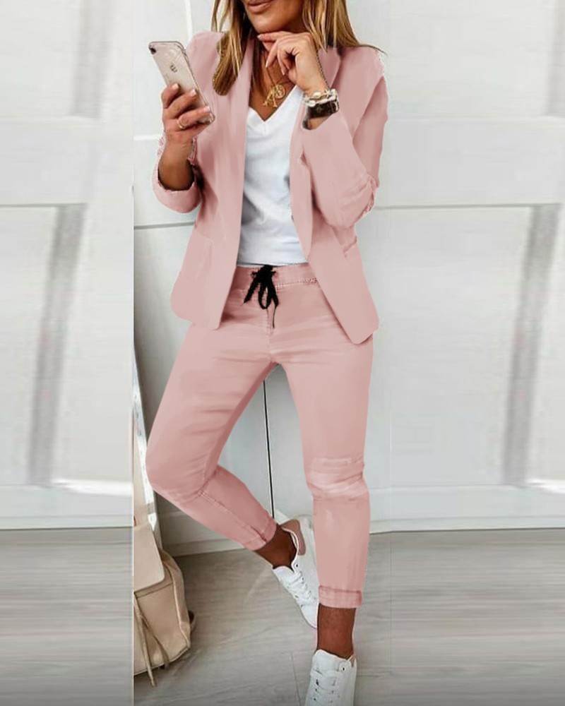 Women's Two Piece Pants Spring and Autumn Women Blazer And Sets Pieces OL Single Breasted Jacket Formal Suit Trousers 220919