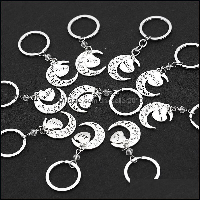 Key Rings Fashion Lettering Key Rings Mom Dad Son Daugther Family Heart Moon Alloy I Love You Sier Keychain Jewelry Gift C3 Drop Deli Dhwut
