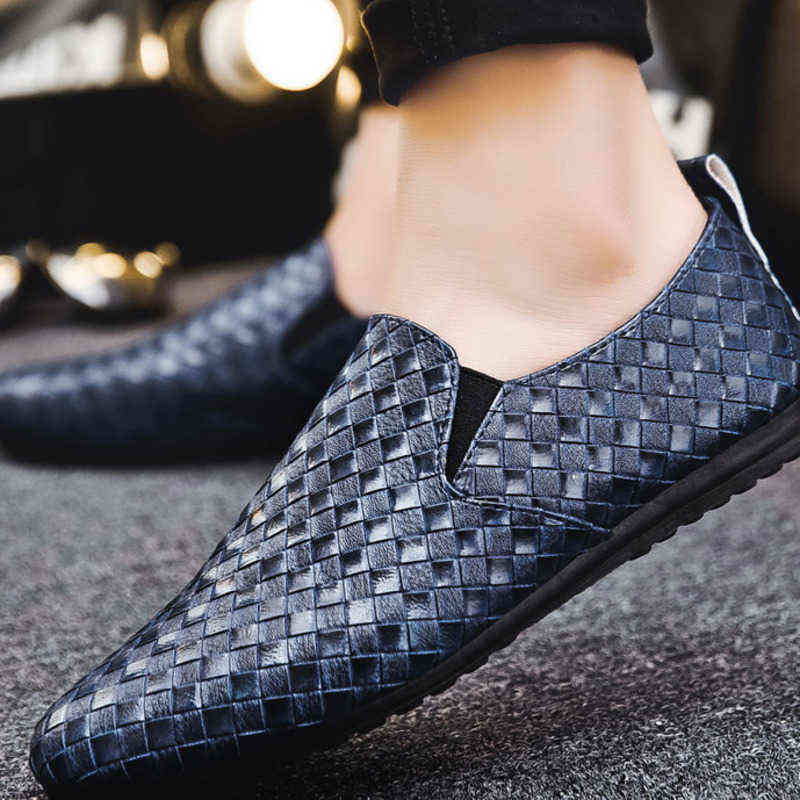 Dress Leather Shose Men Casual boat walking Shoes Summer Male Breathable Resistant Empty Soft Background Lattice Loafers Checkered 0920