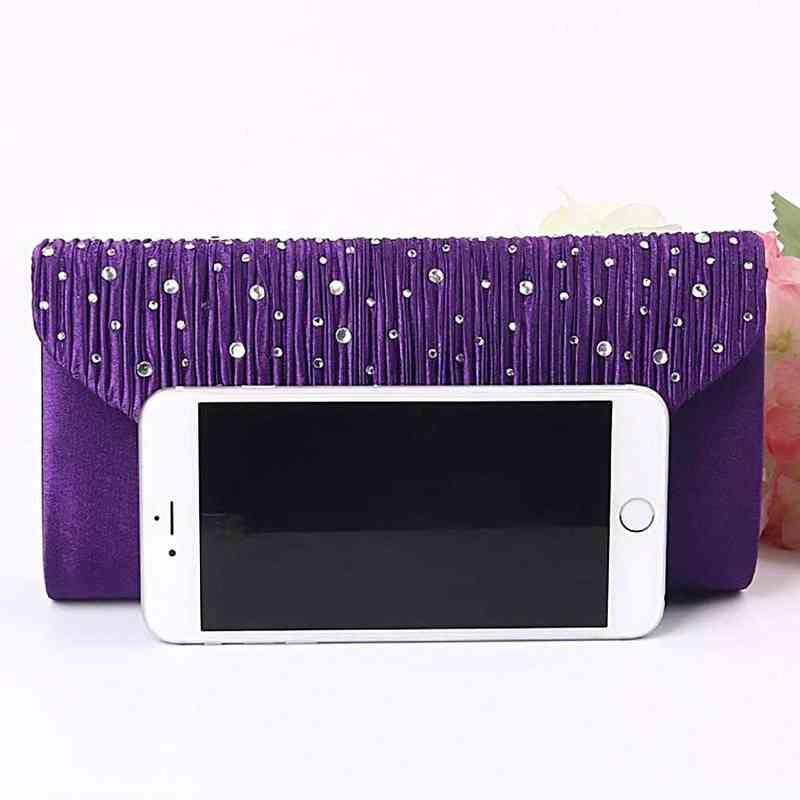 Satin Small Glass Beaded Clutches For Women Fashion Evening Bags Purple Chain Shoulder Bags Party Wedding Vintage Pearl Softback J220719