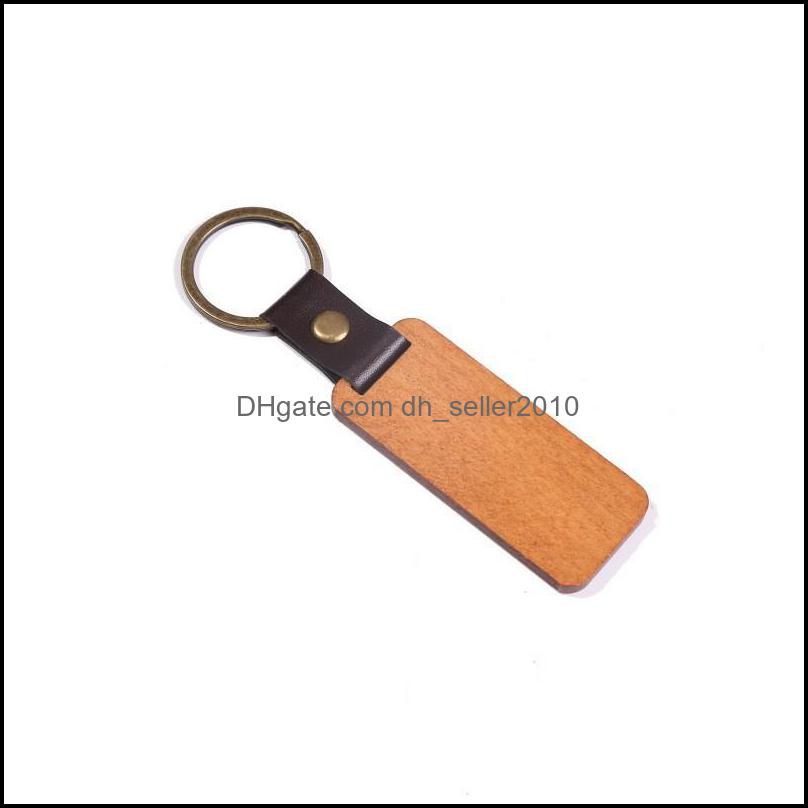 Keychains Wooden Personalize Keychains Blanks For Engraving Handmade Leather Keychain Round Rec Wood Lage Decoration Key Ring 92 D3 D Dh5Jt