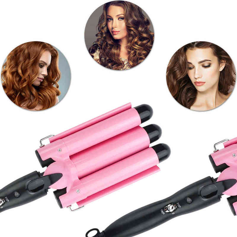 Hair Curlers Straighteners 3 Barrel Curling Iron Wand Temperature Adjustable 5 Size Perm Splint Ceramic Triple Barrels Hair Waver
