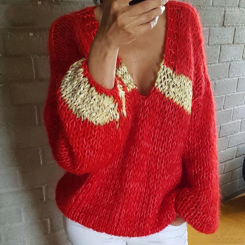 Women' Sweaters Women' Elegant V Neck Gold Wire Knitted Sweater Jumper Autumn Winter Loose Pullover Tops Women Casual Long Sleeve, Red
Women' Sweaters Women' Elegant V Neck Gold Wire Knitted Sweater Jumper Autumn Winter Loose Pullover Tops Women Casual Long Sleeve, Red
