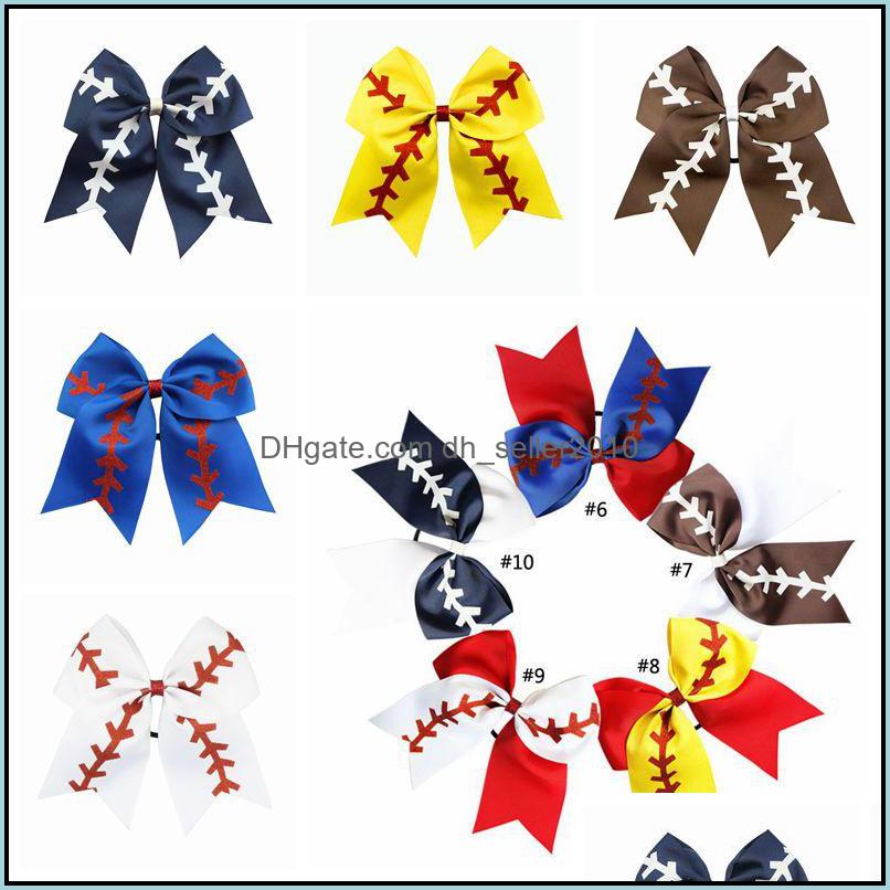 Hair Rubber Bands 10 Colors Softball Hair Headband Girl Baseball Cheer Hairbands Rugby Bowknot Tail Bows Accessories Rubber Band 778 Dh72F