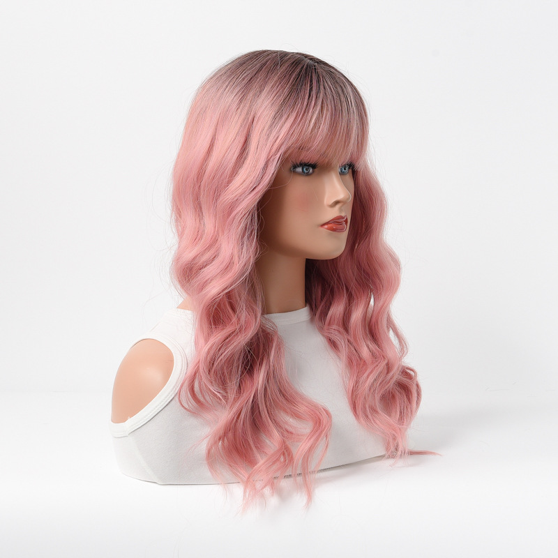 Womens Fashion Straight Hair Wigs Bangs Party Cosplay Fashion Nature Wig Pink Wave wig for Lays