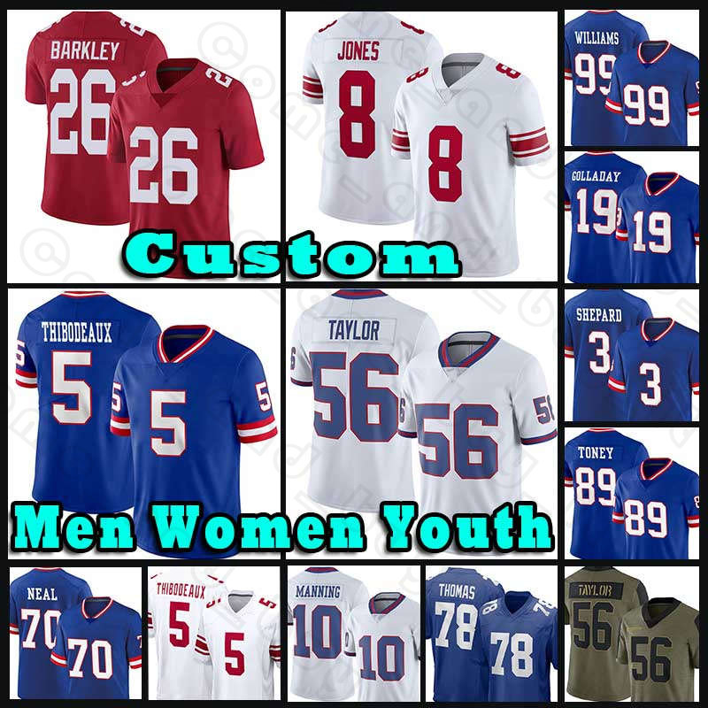 26 Saquon Barkley Lawrence Taylor Football Jersey Kayvon Thibodeaux Daniel Jones Sterling Shepard Kenny Golladay Kadarius Toney Giantes Evan Neal Darius Slayton, Custom men (j r)
26 Saquon Barkley Lawrence Taylor Football Jersey Kayvon Thibodeaux Daniel Jones Sterling Shepard Kenny Golladay Kadarius Toney Giantes Evan Neal Darius Slayton, Custom men (j r)