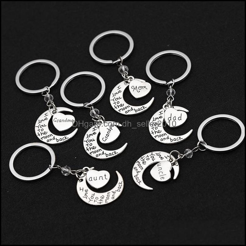 Key Rings Fashion Lettering Key Rings Mom Dad Son Daugther Family Heart Moon Alloy I Love You Sier Keychain Jewelry Gift C3 Drop Deli Dhwut