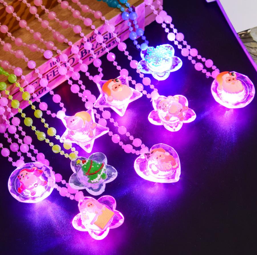 Christmas LED Light Up Necklace Jewelry Acrylic beaded Kids Adults Flashing Party Favors Blinking Cartoon Festival Stocking Gift