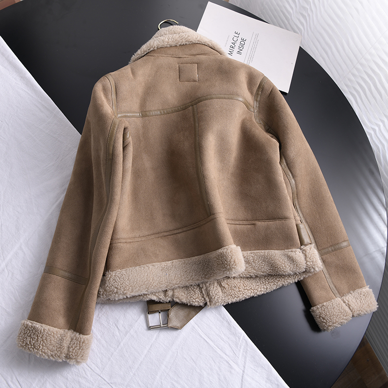 Womens Jackets Winter Women Thick Warm Suede Lamb Jacket Short Motorcycle Brown Coats Faux Shearling Sheepskin Leather Outwear 220919