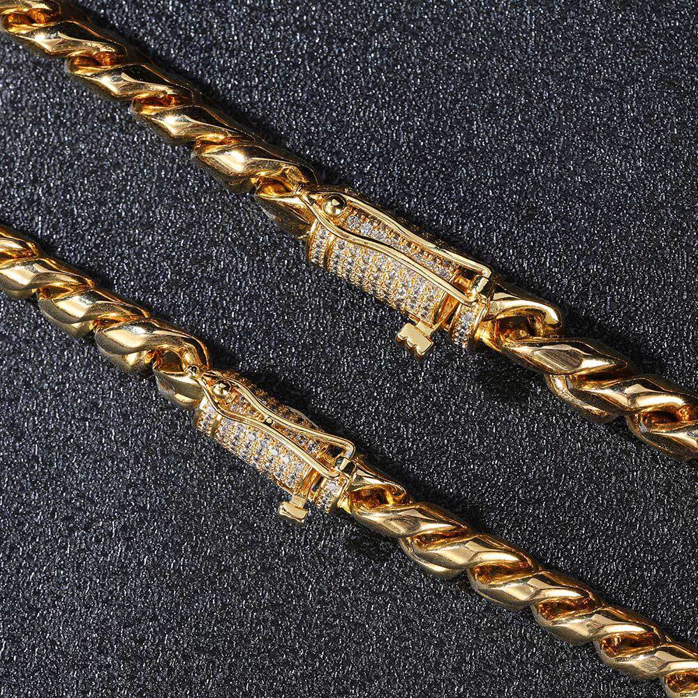 Stainless Steel Bracelets Necklace 24K Solid Gold Electroplate Casting Clasp W/Diamond Cuban Link Necklace & Bracelet For Men Curb Chains Jewelry Set 