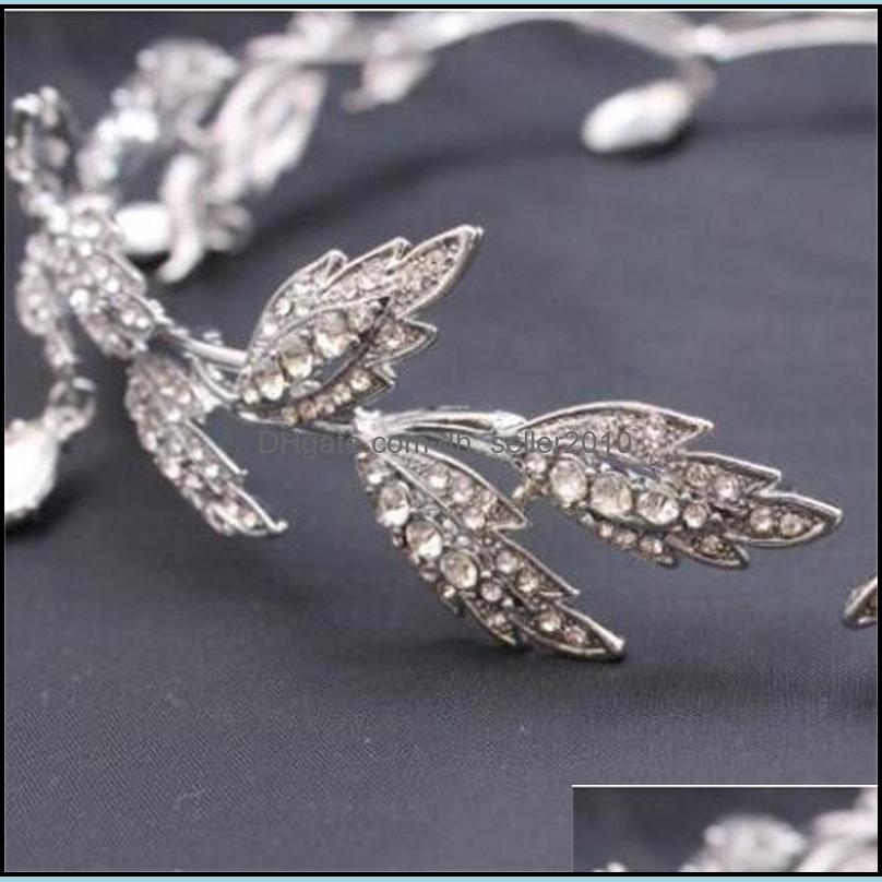 Wedding Hair Jewelry 1 Piece Sier Crystals Rhinestones Leaves Head Chain Jewelry Forehead Headpiece Bride Rhinestone Wedding Hair Acc Dhsp5