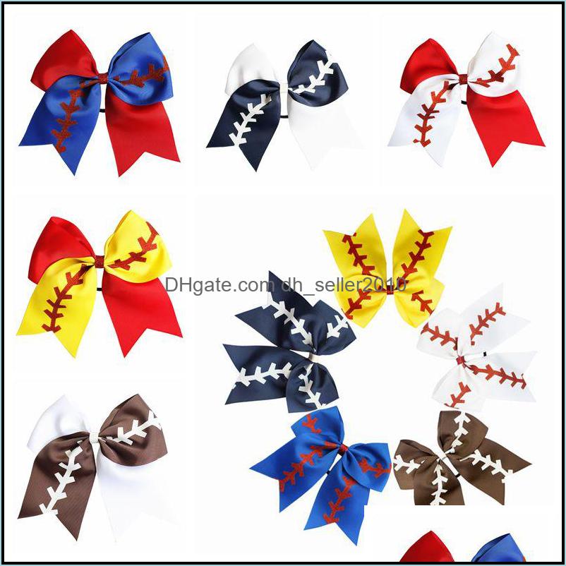 Hair Rubber Bands 10 Colors Softball Hair Headband Girl Baseball Cheer Hairbands Rugby Bowknot Tail Bows Accessories Rubber Band 778 Dh72F